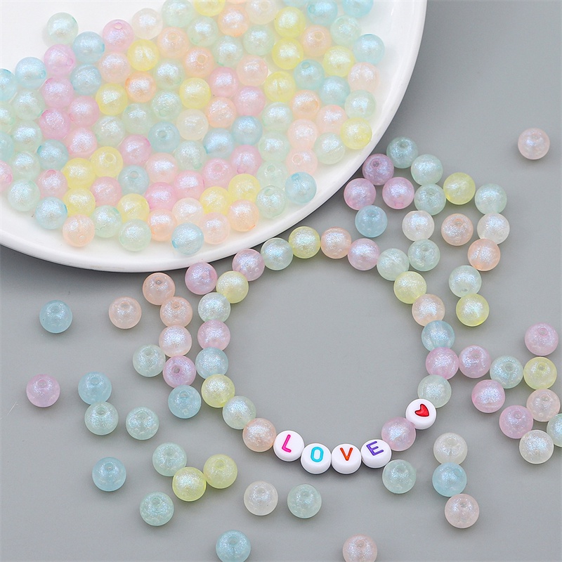 Hạt xỏ lỗ tròn chất liệu nhựa acrylic 8mm màu cầu vồng dành cho làm trang sức thủ công