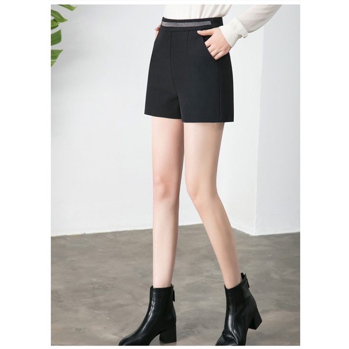 Quần short nữ ống rộng cạp cao lưng cao ZENA cạp nhũ vải tuyết mưa Q690