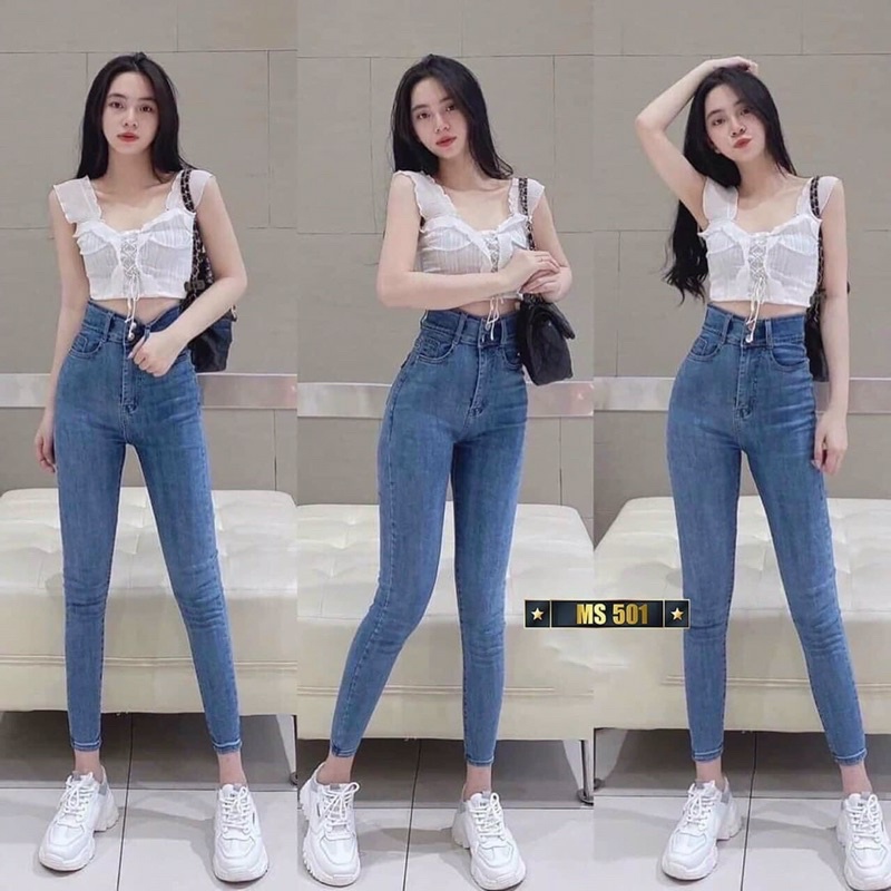 Quần Jean Skinny Nữ Dáng Ôm Lưng Siêu Cao Trơn Basic,Quần Jean Nữ ôm body đẹp vải co dãn cao cấp