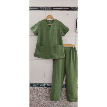 Bộ Scurb / Bộ đồng phục Y Bác Sĩ, kĩ thuật viên màu xanh cốm vải cotton lạnh Hàn cao cấp