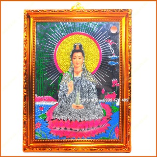 Tranh Vẽ Kính Mỹ Thuật Phật Quan Âm Bồ Tát - Khung Nhũ Vàng