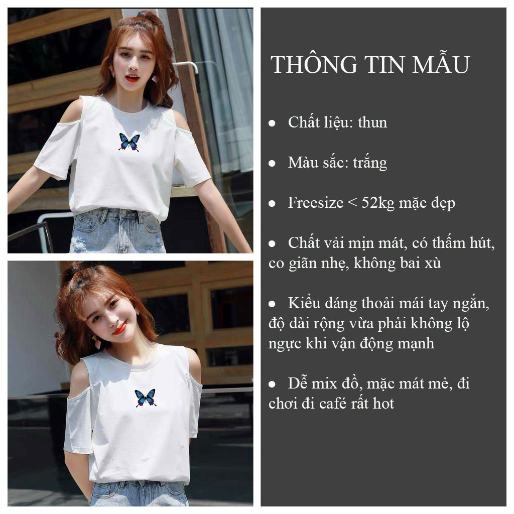 Áo croptop tay ngắn thêu bướm VIETCEN áo croptop kiểu hở vai chất thun mềm mát