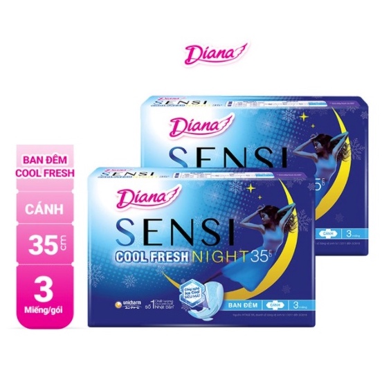 Combo 6 gói băng vệ sinh Diana Sensi Cool Fresh Night 35cm 3 miếng/gói