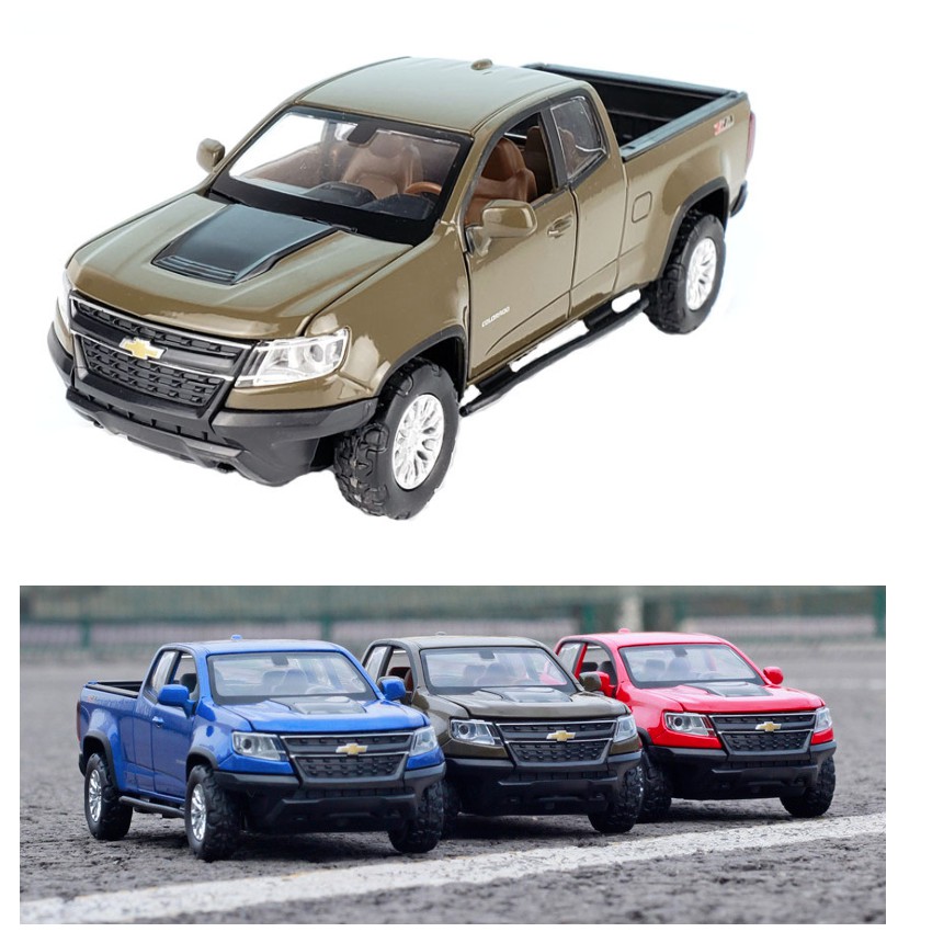 Mô hình xe ô tô Chevrolet colorado mô hình đồ chơi trẻ em xe bằng sắt chạy cót mở full các cửa xe có đèn và âm thanh