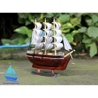 Thuyền gỗ mỹ nghệ trang trí Belem dài 20cm gỗ tự nhiên, quà tặng khách hàng đối tác