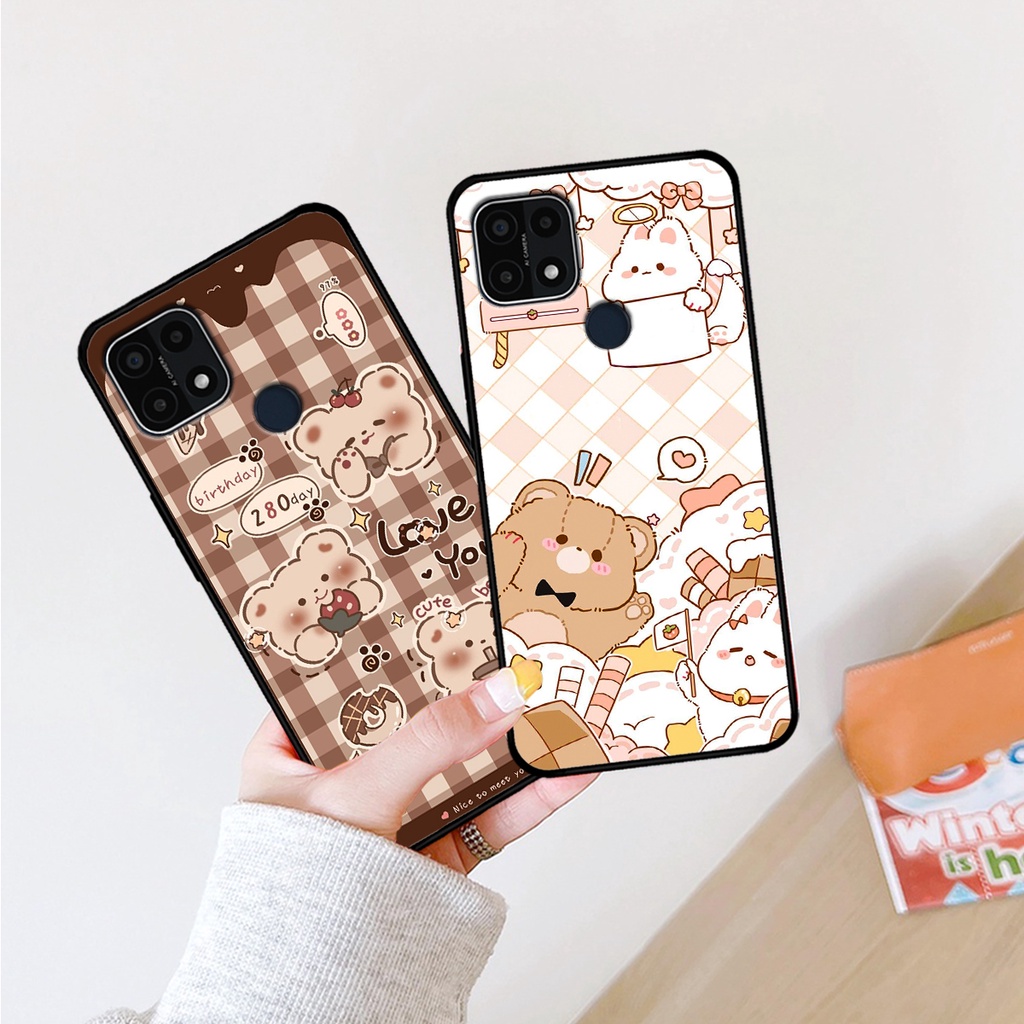Ốp lưng Oppo A15 - Oppo A15s in hình caro gấu thỏ dễ thương