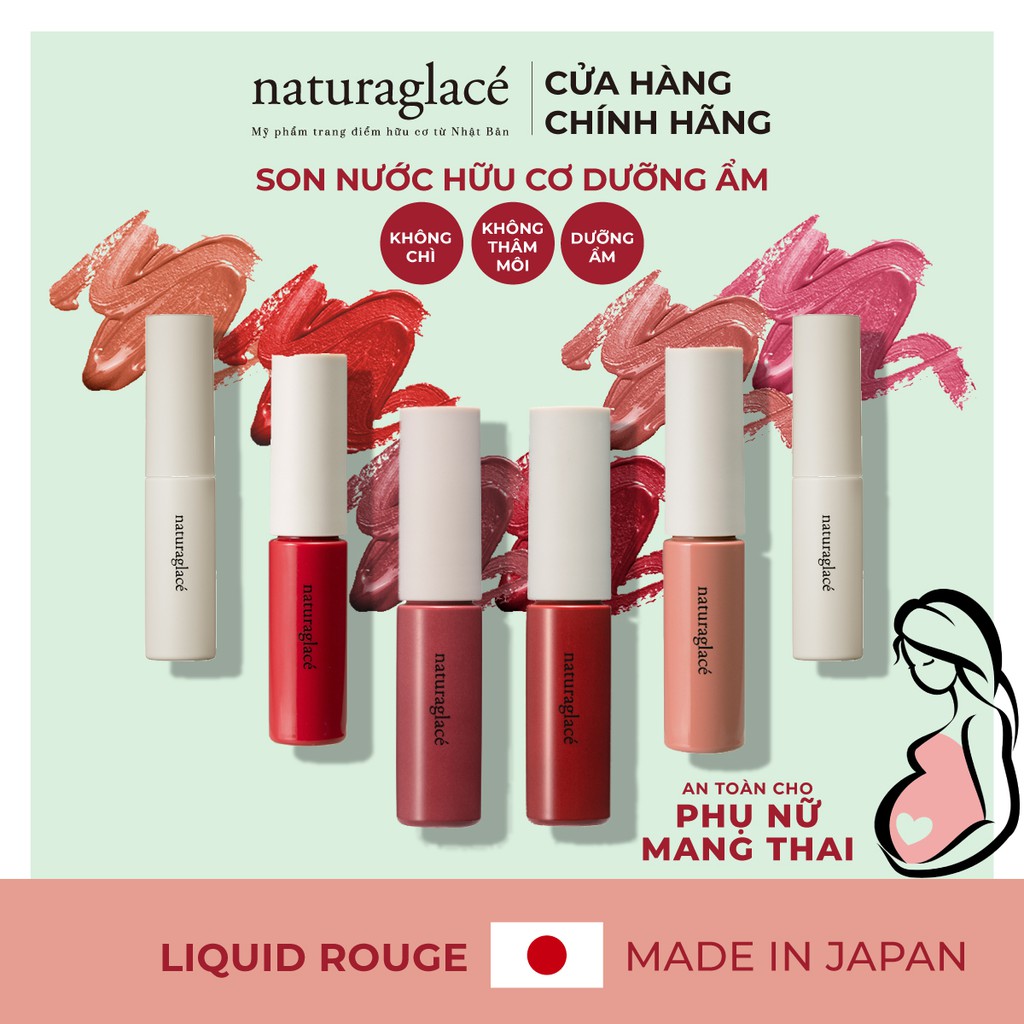 Son kem hữu cơ naturaglacé Liquid Rouge dưỡng ẩm mềm môi, có 6 màu tùy chọn, 5.2g