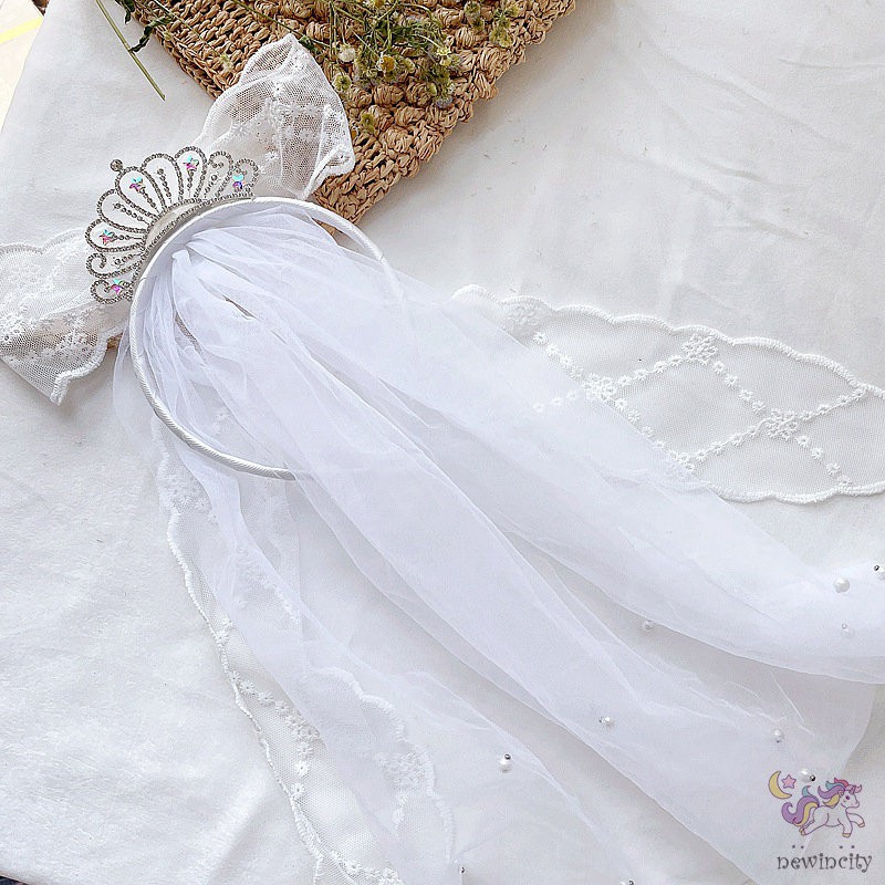 Băng Đô Cài Tóc Hình Vương Miện Đính Đá Phối Ren Phong Cách Hàn Quốc Cho Bé Gái