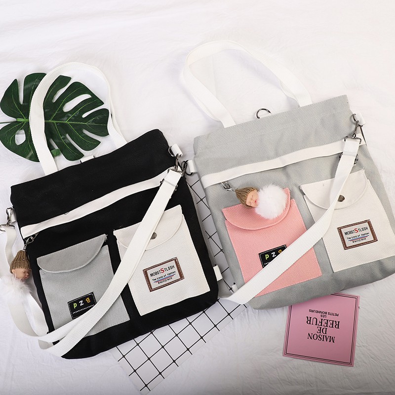 TÚI TOTE, TÚI VẢI CANVAS ĐEO VAI ĐEO CHÉO SIZE A4 PHỐI MÀU ĐẸP AT71