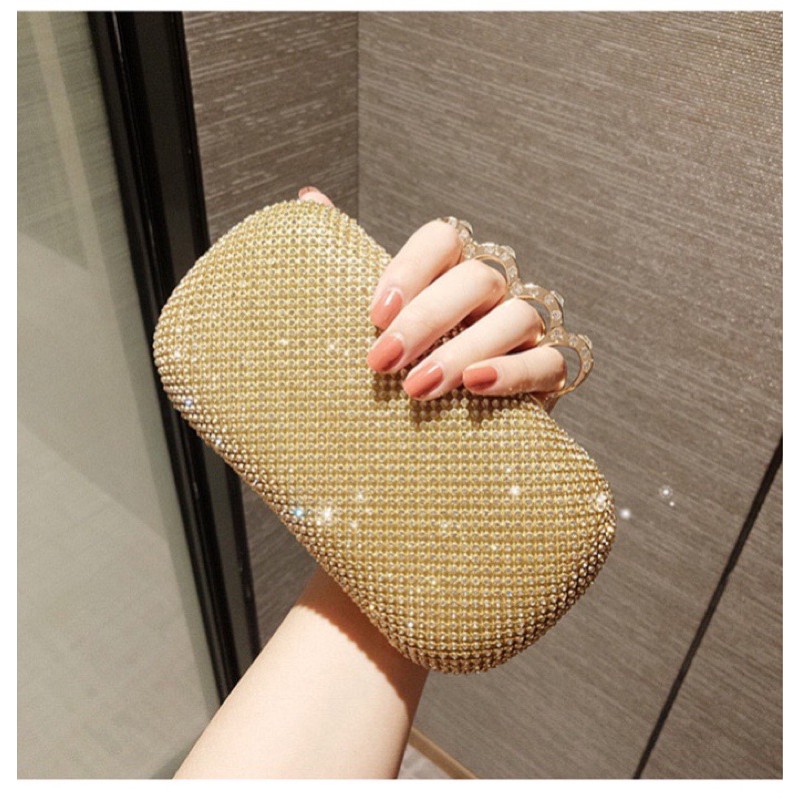 Clutch ví cầm tay đi tiệc đính đá khoá tròn size to