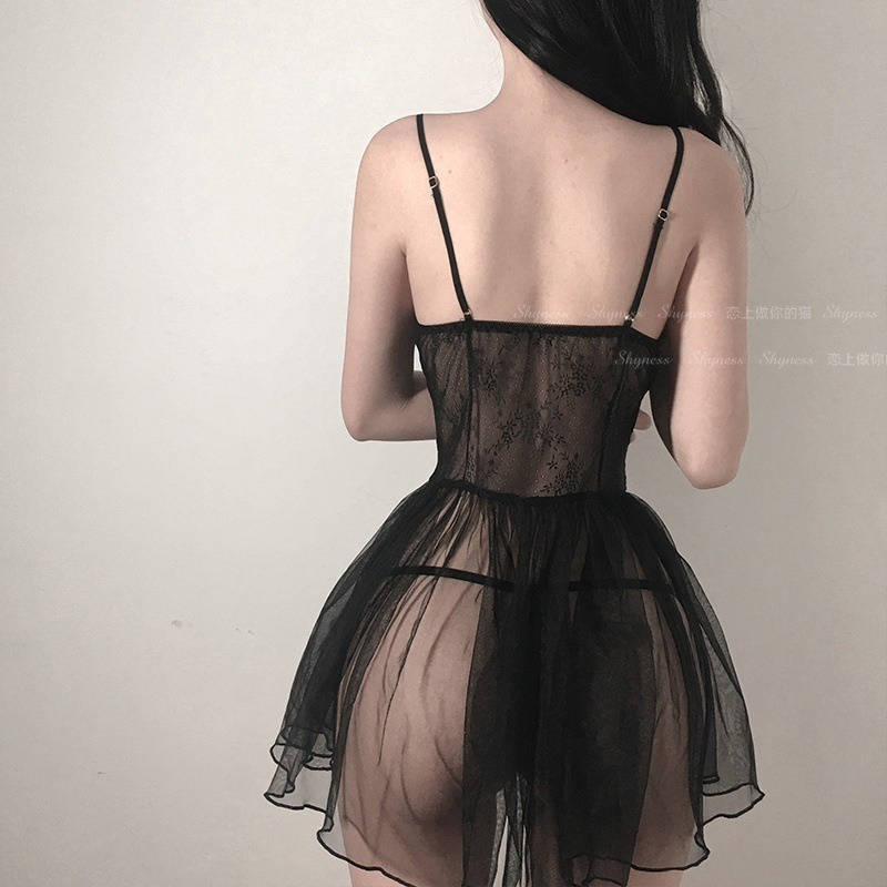 Đồ ngủ sexy váy ren tiểu thư xuyên thấu bó sát kèm quần lọt khe gợi cảm 1203