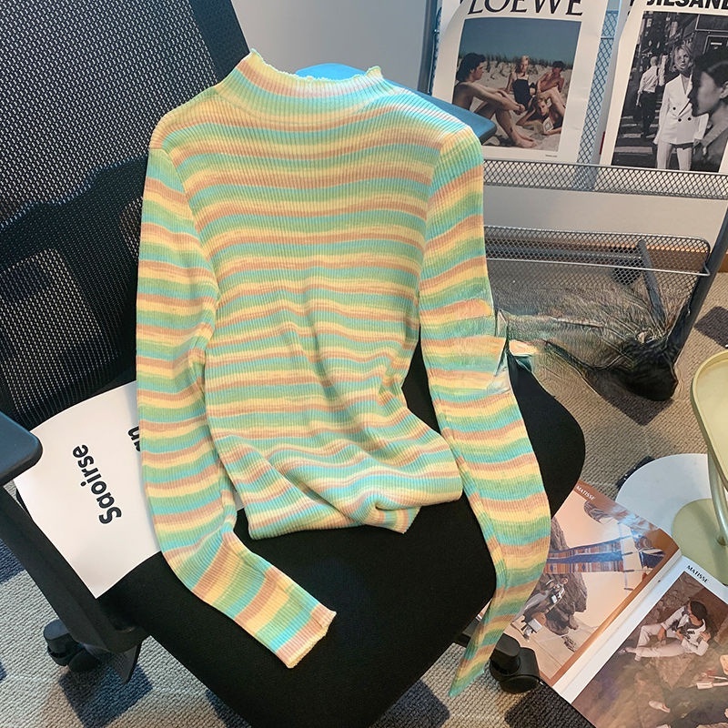 Áo Len Cổ Lọ Họa Tiết Kẻ Sọc Thời Trang Mùa Thu Mới Cho Nữ