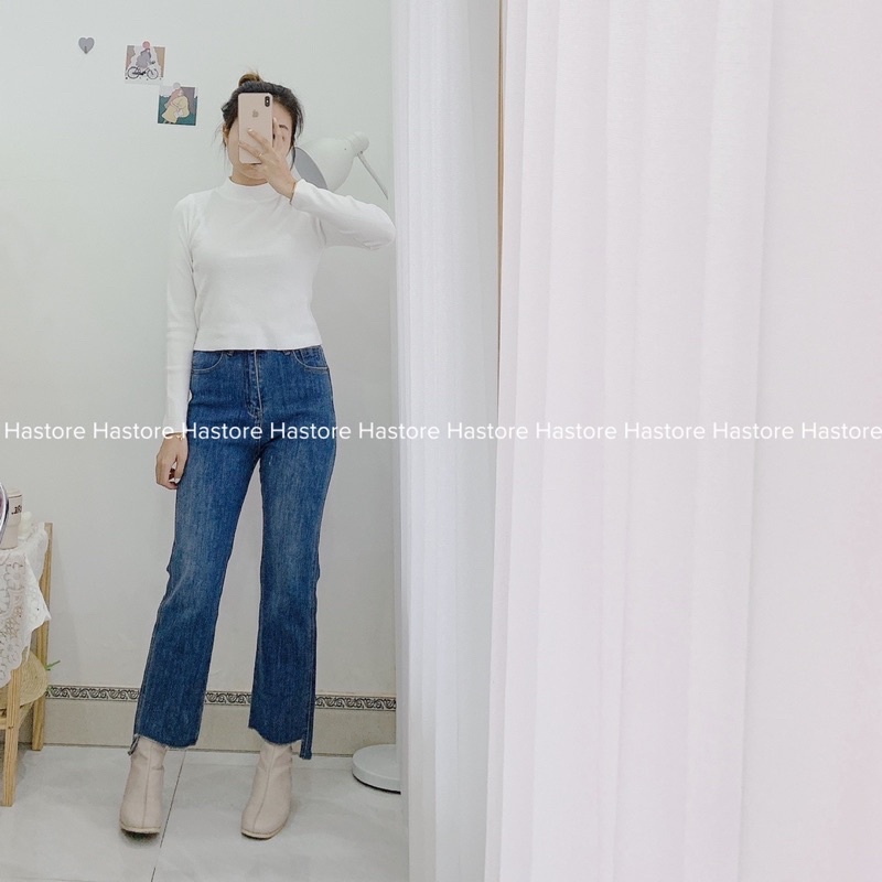 Áo len croptop tay dài cổ 3 phân