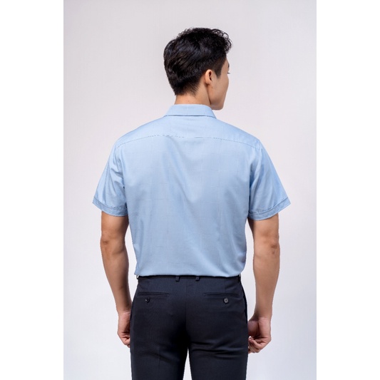 Áo sơ mi nam ngắn tay OWEN BA220401NT somi công sở vải bạc hà cao cấp màu caro xanh dáng suông tà bằng có túi