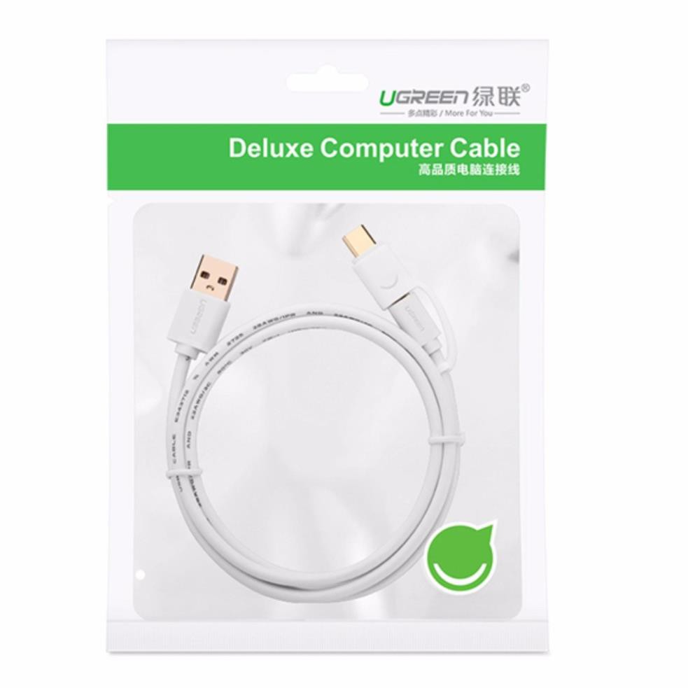 Dây Micro-USB đa năng 2 trong 1 kèm đầu chuyển USB Type C, độ dài từ 0.25-2m UGREEN US142