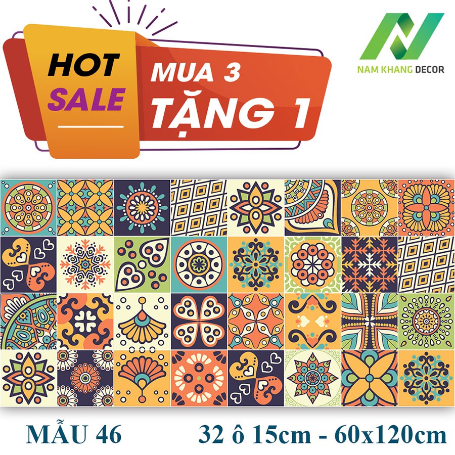 Mua 3 tặng 1 set 32 ô decal gạch bông màu nâu trang trí nhà cửa, bếp, quầy bar, tủ bàn kệ