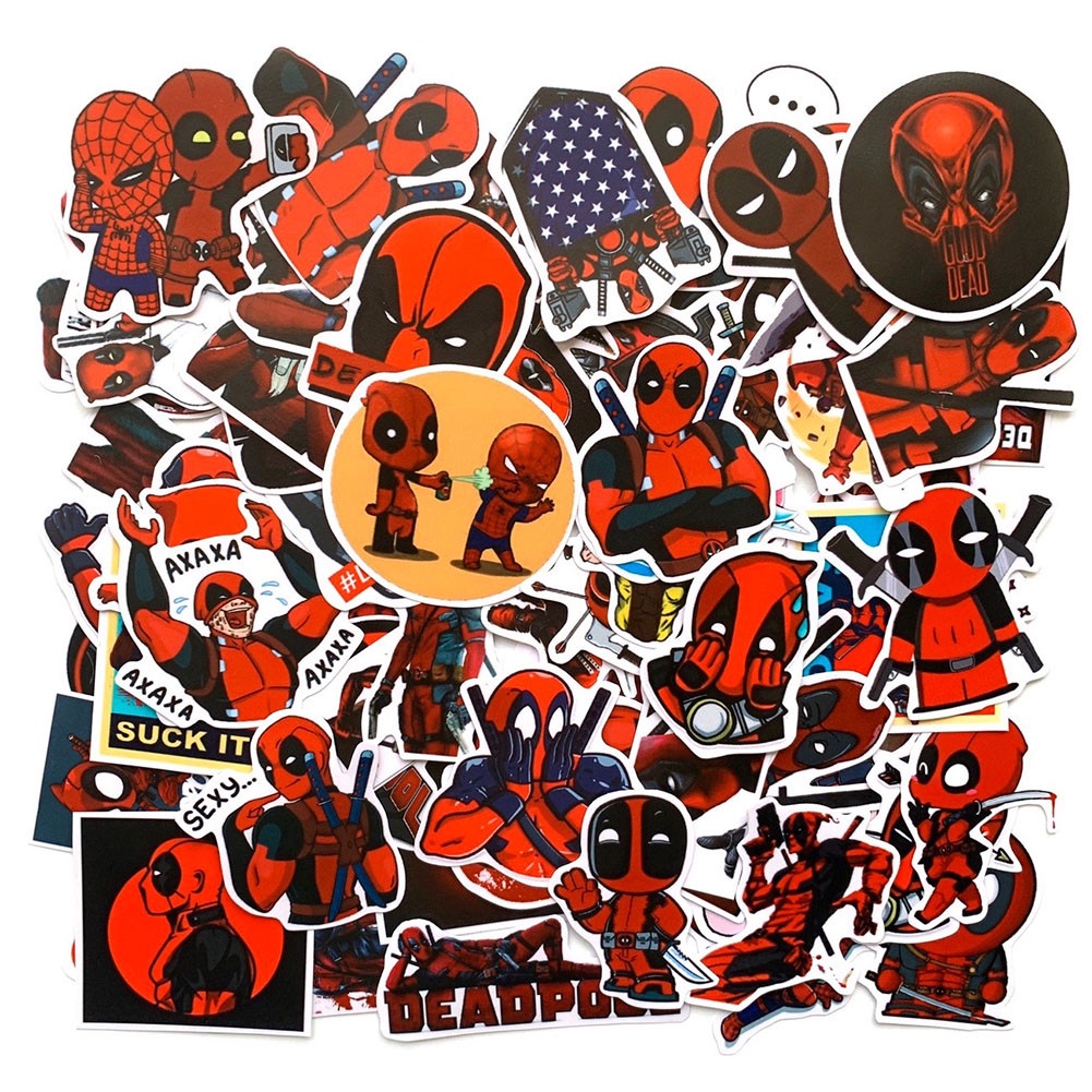 Bộ 20 sticker Deadpool trang trí mũ bảo hiểm, đàn, guitar, ukulele, điện thoại laptop