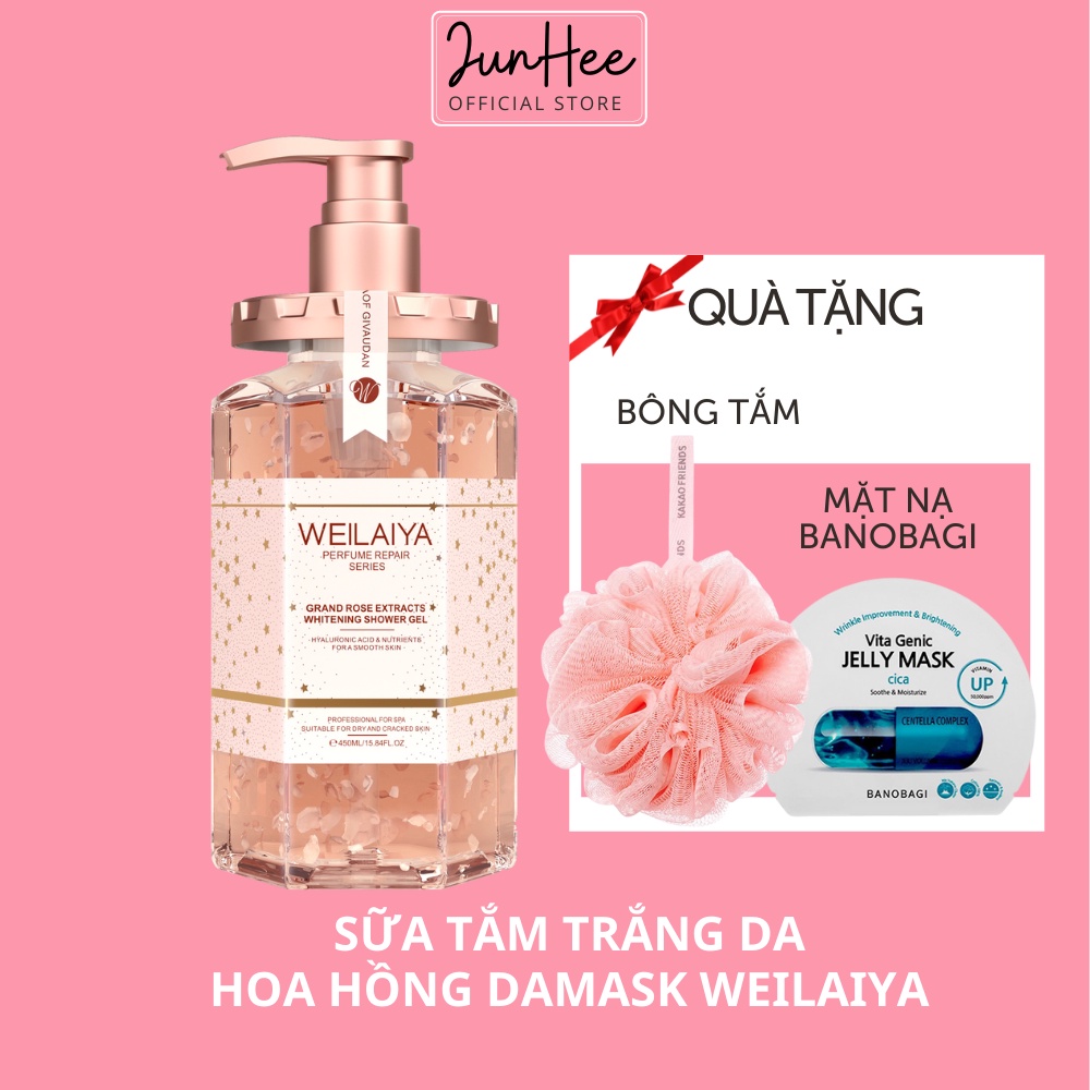 Sữa tắm nước hoa trắng da Weilaiya, tinh chất hoa hồng Damask 450ml chính hãng