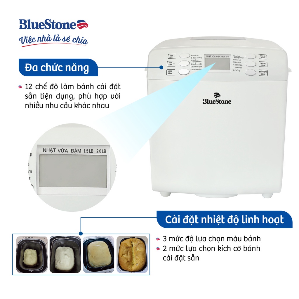 Máy Làm Bánh Mì Bluestone BMB-2421, 12 Chế Độ Tự Động, Bảo Hành Chính Hãng 24 Tháng