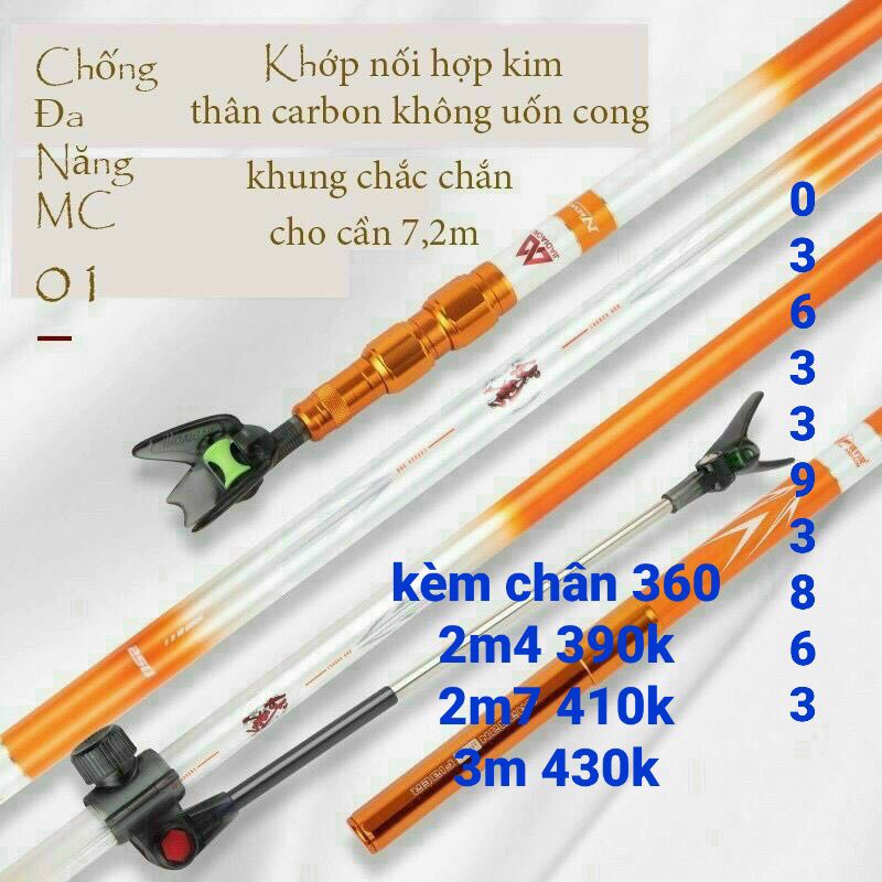 gác cần carbon mc cam 2m4 2m7 3m kèm chân xoay 360.gác cần săn hàng carbon