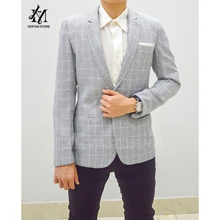 Áo vest nam 1 nút ôm body màu xám sọc caro