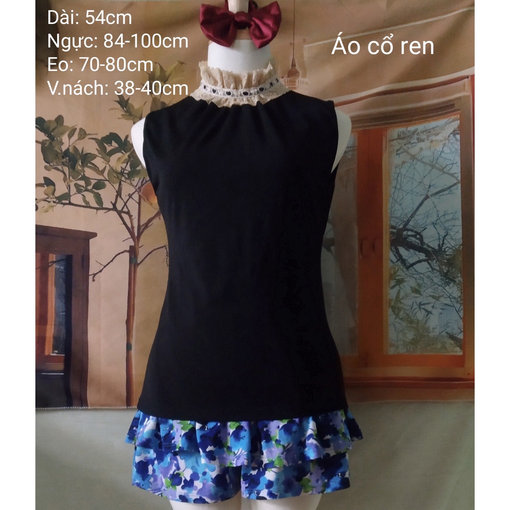 |2hand| Áo 2 dây - áo ba lỗ babydoll nhật phối ren thêu phong cách morigirl