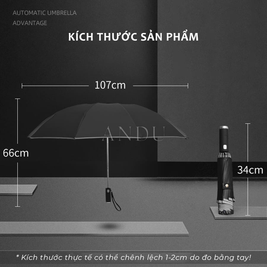 Ô Tự Động Hai Chiều Cao Cấp, Dù Đóng Mở Tự Động Có Kèm Đèn Pin Tiện Lợi