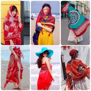 Khăn choàng thổ cẩm đi biển, phong cách boho vintage [ảnh thật]