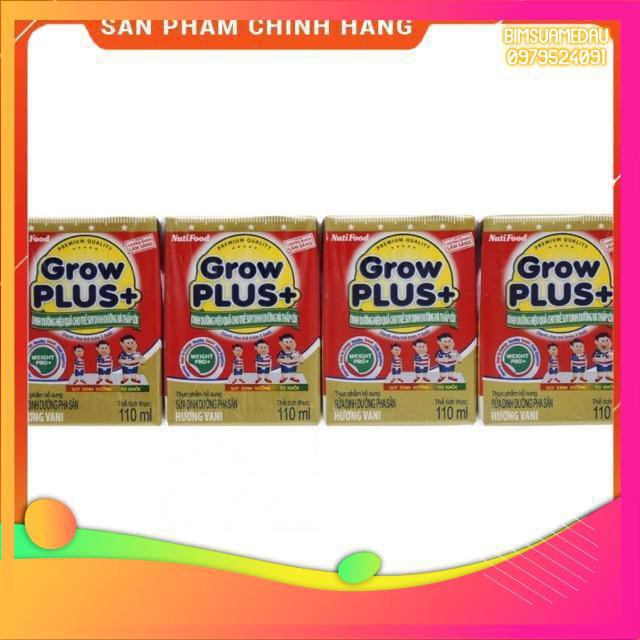 [CHÍNH HÃNG] Sữa Bột Pha Sẵn Nutifood Grow Plus+ Đỏ Hương Vani Thùng 48 Hộp x 110ml (Cho trẻ suy dinh dưỡng, thấp còi)