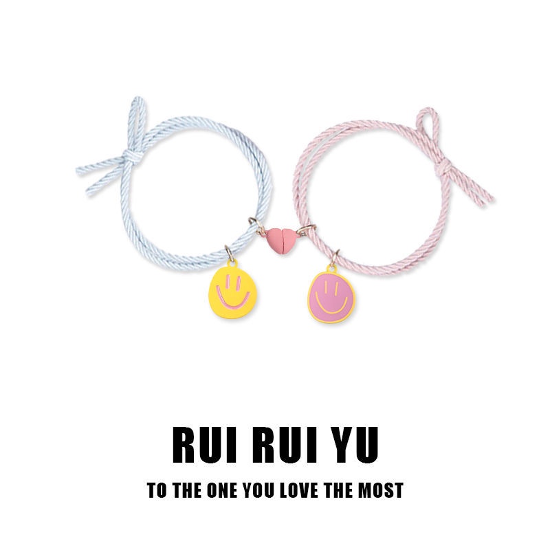 Vòng Tay Gắn Nam Châm Hình Mặt Cười Màu Xanh Dương Ngọt Ngào Và Đáng Yêu Cho Nữ / Cặp Đôi