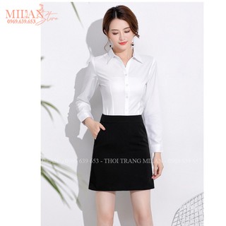 Chân váy chữ A công sở ngắn có túi lót quần trong khóa sườn màu đen cạp eo lưng cao - Vải dày mát co giãn mặc đi làm học