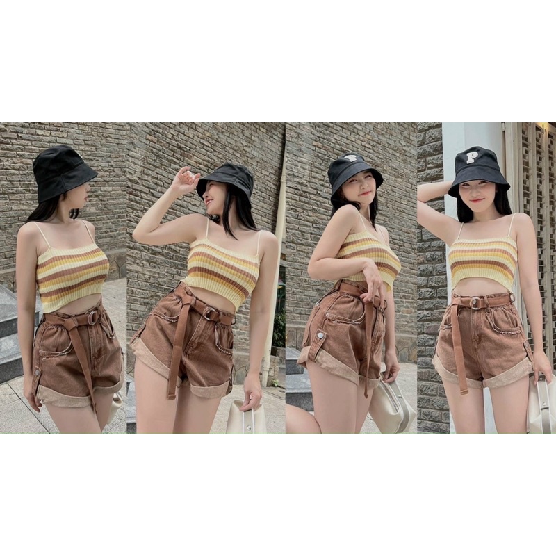 Áo 2 dây len nữ cầu vồng nhiều màu hàng quảng châu