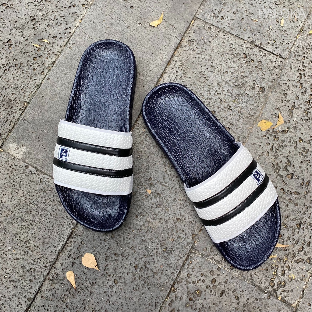 Dép nam quai ngang kẻ sọc đen trắng số 7 thời trang chất liệu cao su cao cấp êm chân khi di chuyển PALOKA
