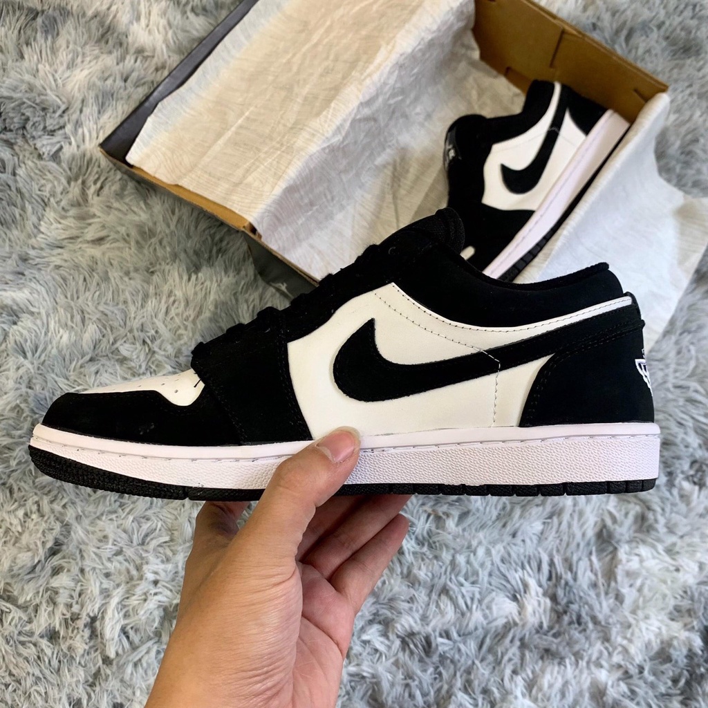 Giày thể thao jordan1 low panda, giày sneaker jd1 đen trắng cổ thấp hàng cao cấp full box bill