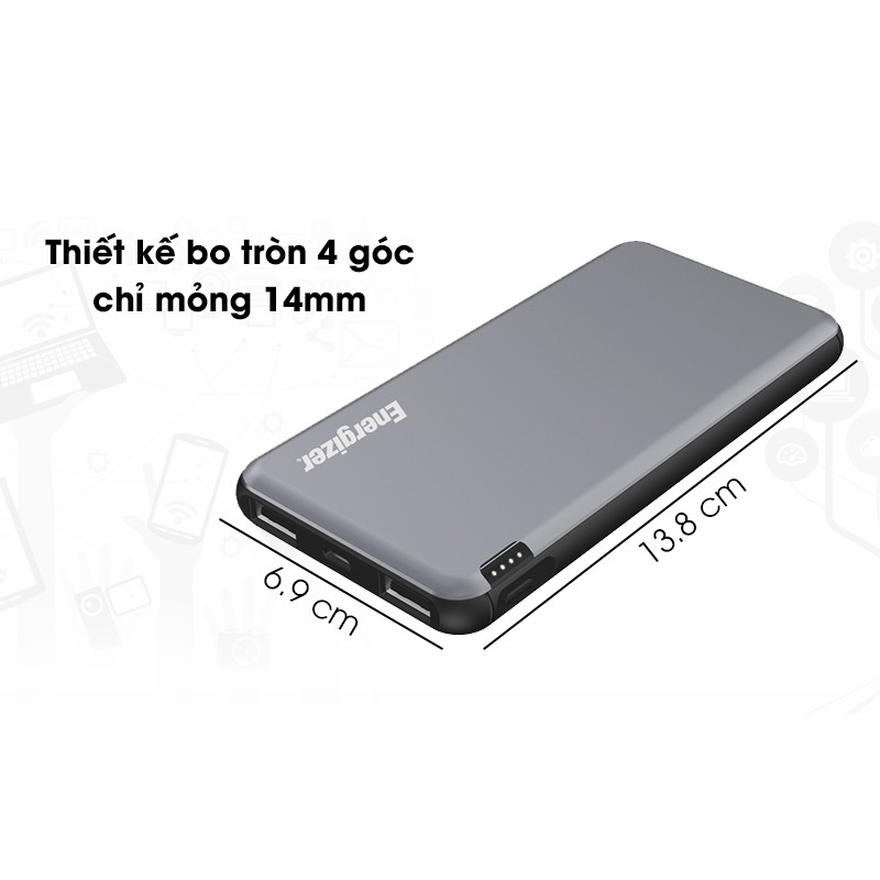 Pin sạc dự phòng Polymer 10.000 mAh Energizer UE10046 Xám