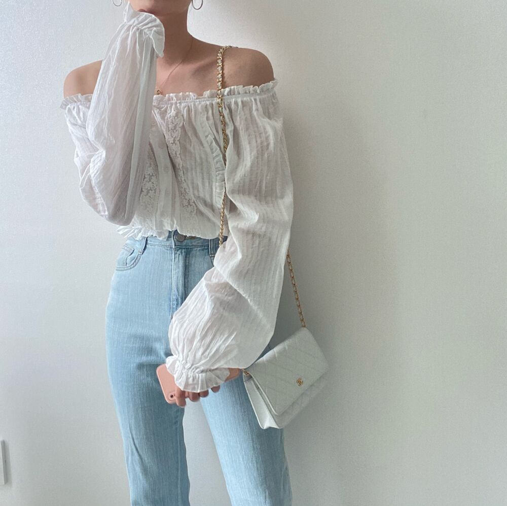 Áo Kiểu Trễ Vai Phối Ren Phong Cách Pháp Thời Trang Mùa Hè 53818