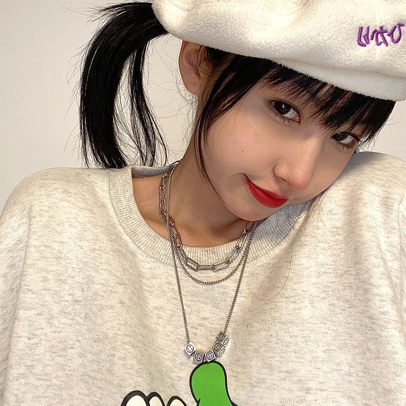 vòng cổ Thép Titan Nhiều Lớp Mặt Hình Mặt Cười Phong Cách Hip Hop