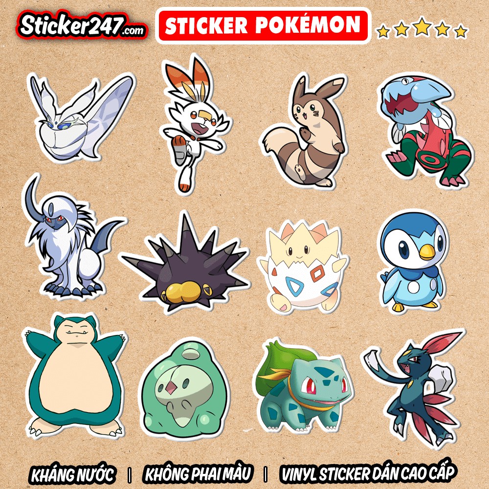Sticker poke.mon 𝑭𝒓𝒆𝒆𝒔𝒉𝒊𝒑 hình dán hoạt hình chống nước, dán laptop, điện thoại, đàn guitar, mũ bảo hiểm, vali, ipad