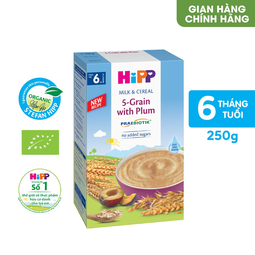 Bột ăn dặm dinh dưỡng Sữa, Ngũ cốc hoa quả tổng hợp - Mận Tây HiPP Organic 250g