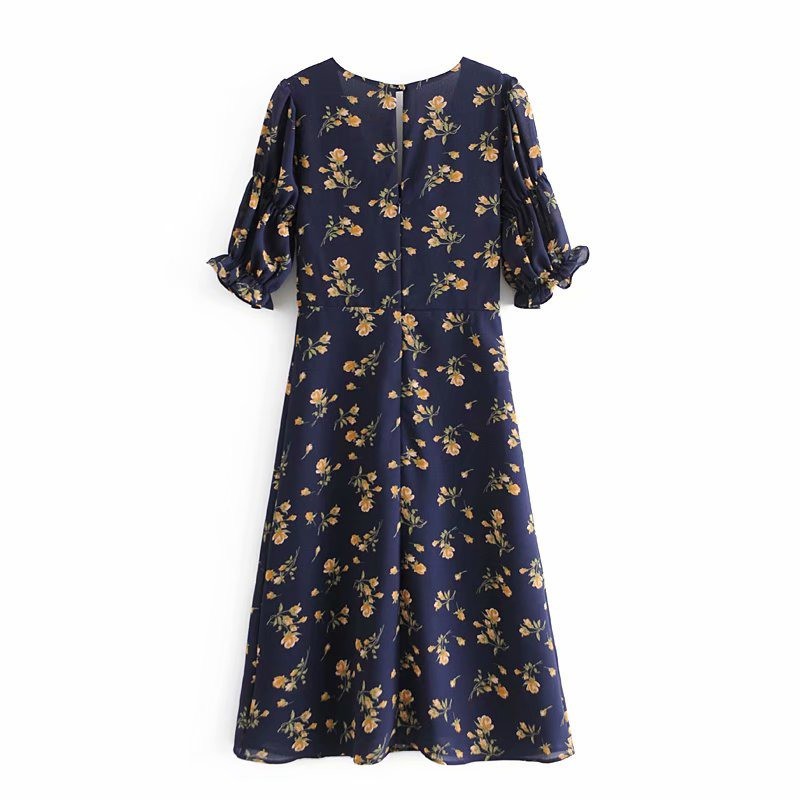 2020 autumn pullover v-neck short-sleeved flower print split dress women's clothing | BigBuy360 - bigbuy360.vn
