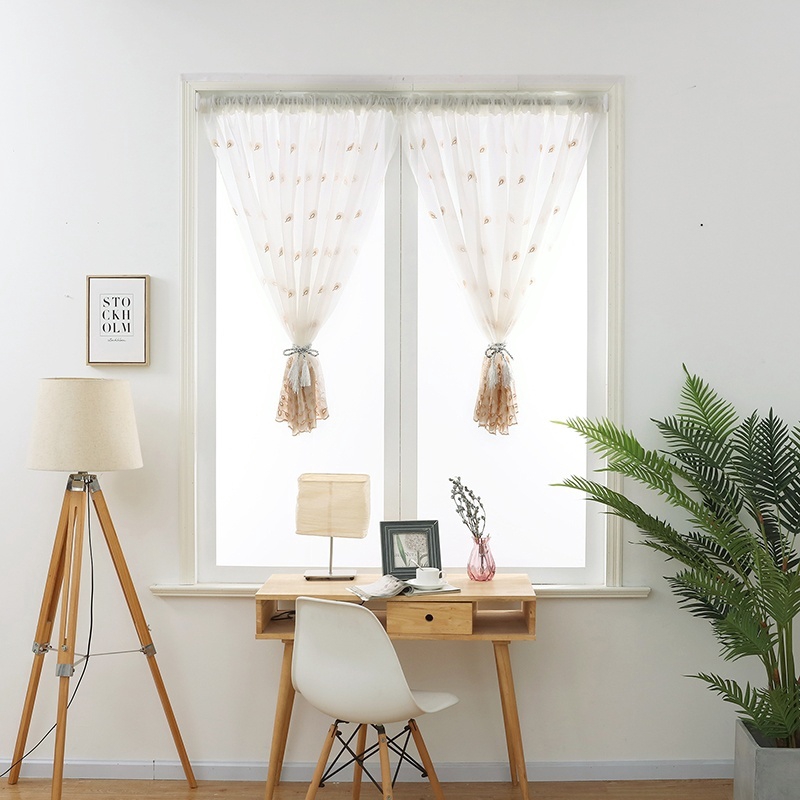 Màn cửa ngắn thêu hình chim công và lông vũ độc đáo trang trí phòng khách nhà bếp