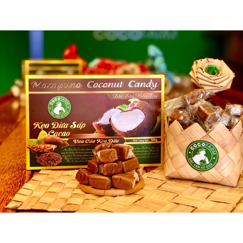 Kẹo Dừa Sáp Cocofarm vị Cacao hộp 500gram