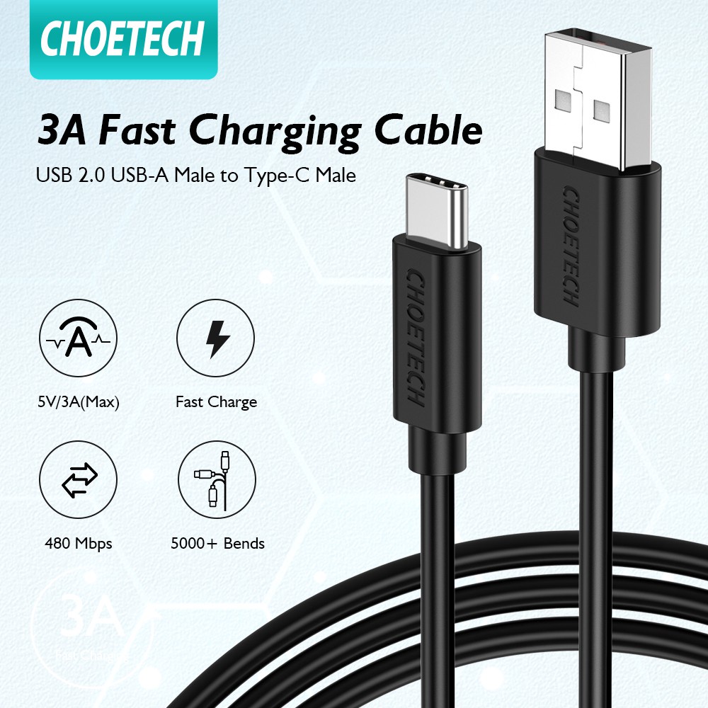 Cable Choetech USB A to TYPE C 1m ac002 đen