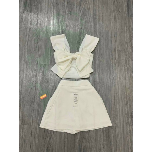 Set áo nơ chân váy dập li nhuyễn