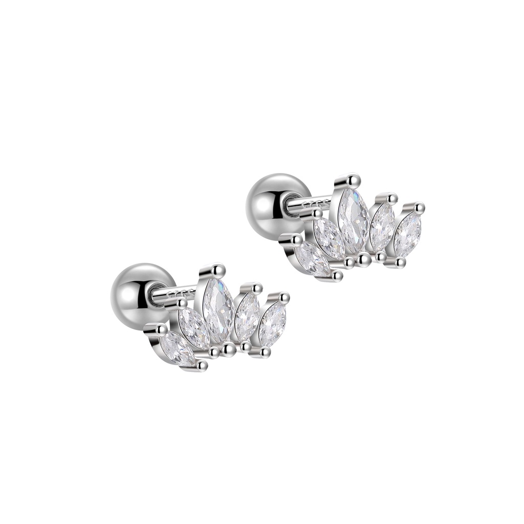 Bông tai bạc S925 hoa 5 cánh hình vương miện chui vặn - Amooi Silver AB175