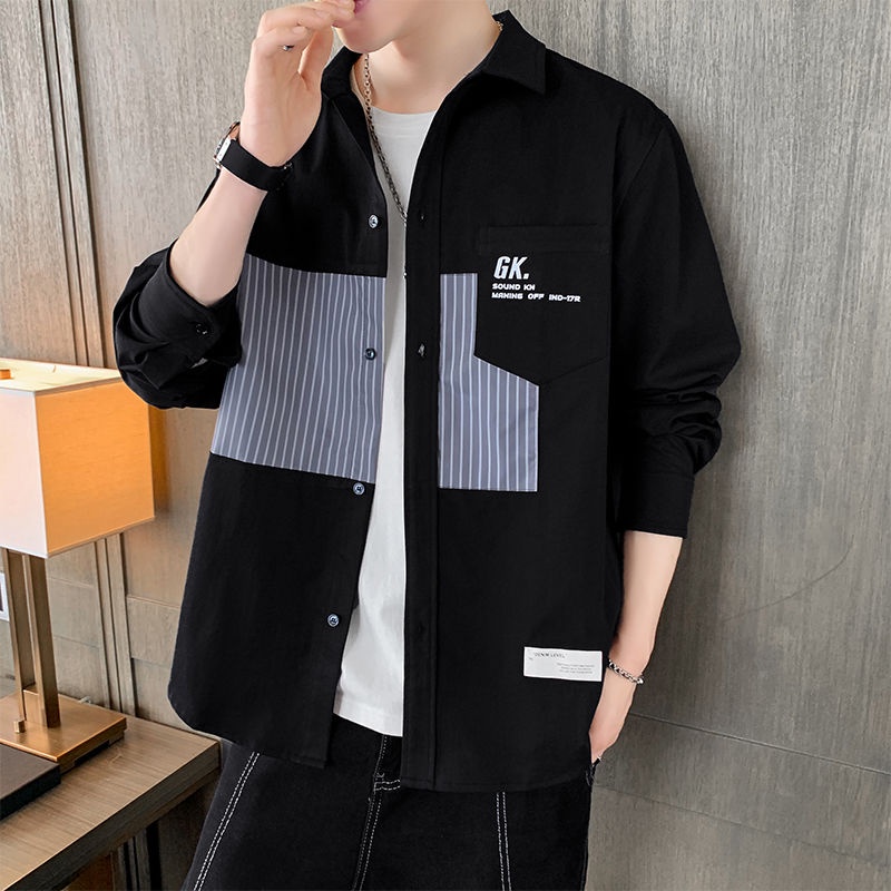 Áo Sơ Mi Tay Dài Dáng Rộng Màu Gradient Phong Cách Hàn Quốc Thời Trang Xuân Thu Cho Nam