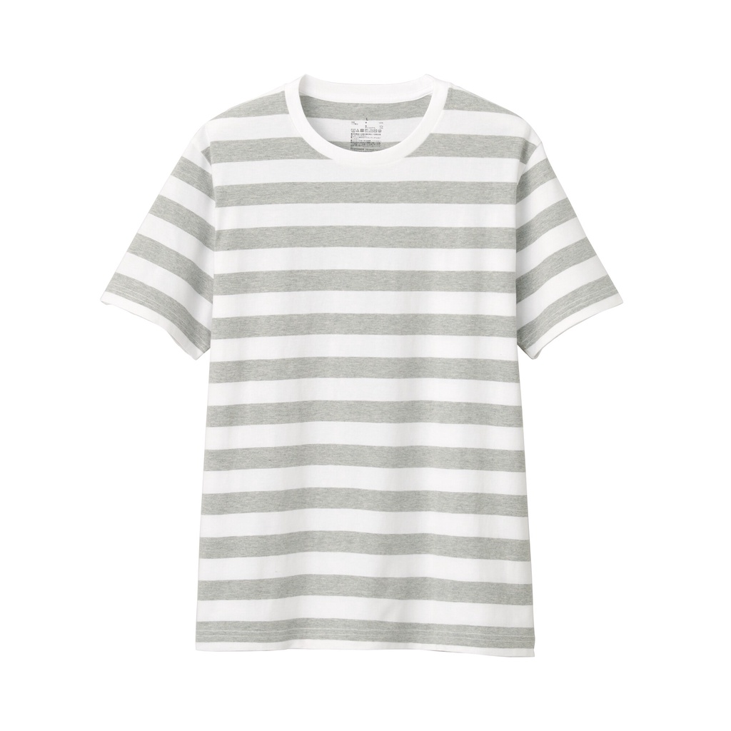 Muji Áo Thun Vải Jersey Cotton Ấn Độ Ngắn Tay - Sọc To