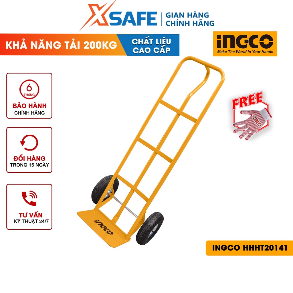 Xe đẩy hàng 2 bánh INGCO HHHT20141 Xe kéo đẩy hàng khả năng tải 200kg, độ dày tấm thép 3.5mm, bánh xe khí nén bền bỉ