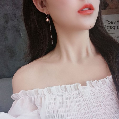 Bông Tai Trái Tim Chuỗi Dài Titan Ko Đen TT 3154