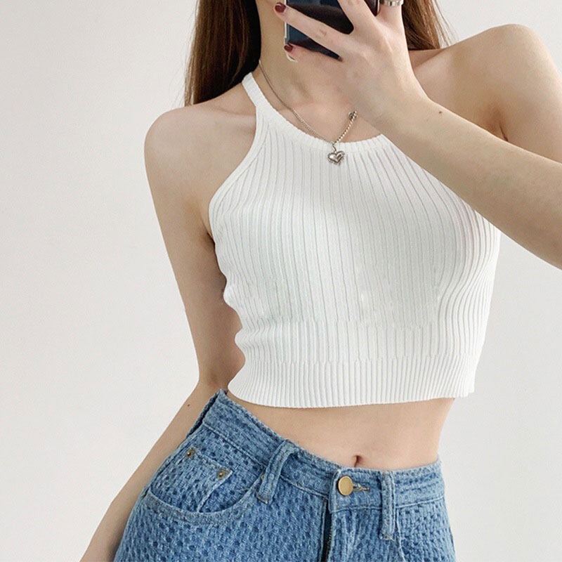 Áo len YEYA không tay cổ yếm màu trơn phong cách vintage dành cho nữ